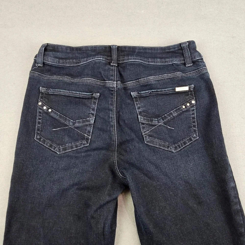 Chico's Jeans Sz 6 So Slimming Straight Leg Stretch Dark Wash Embellished Pocket